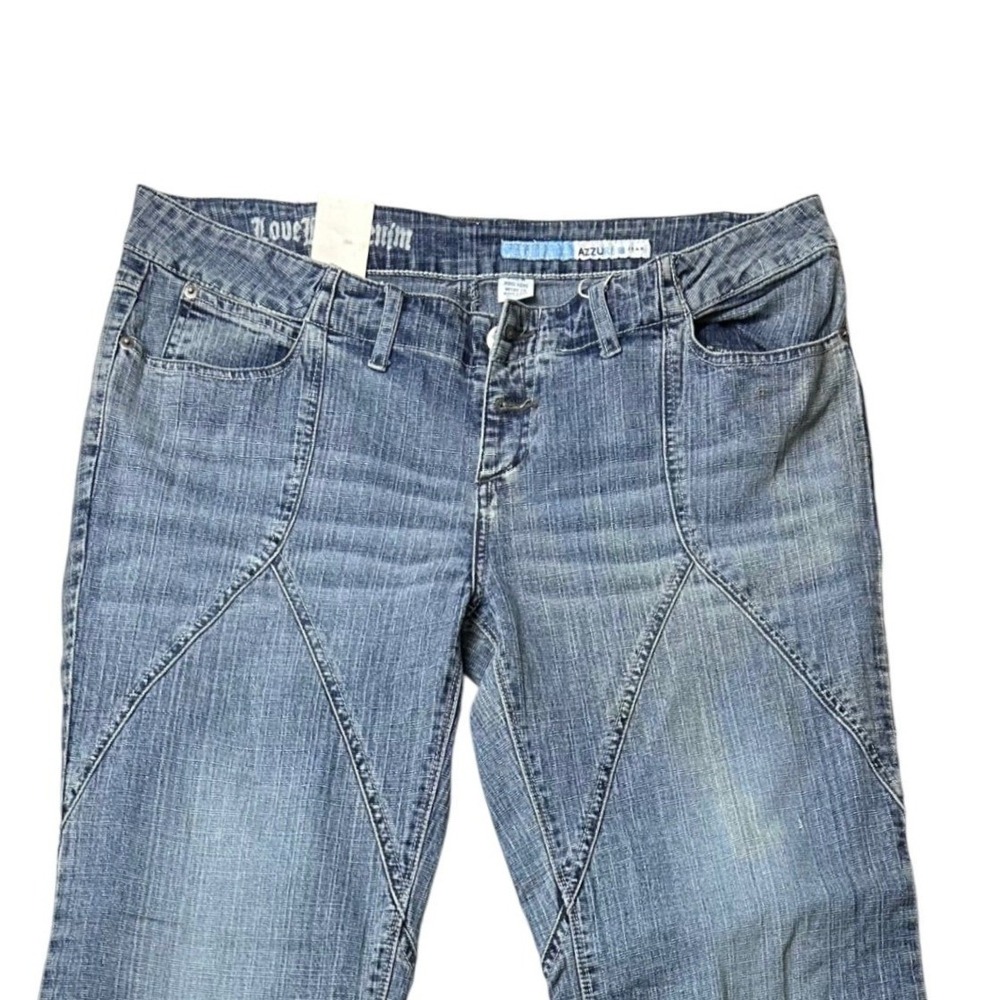 VTG AZZURE JEAN Womens Size 34 Blue Denim Flared Jeans Unique Stitching Low Rise